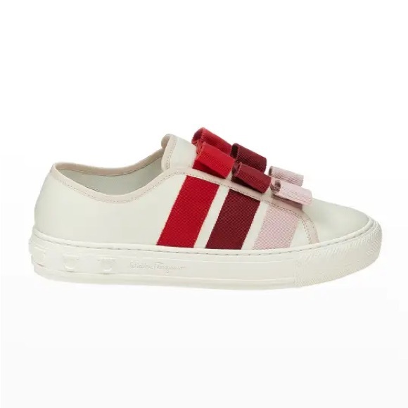Ferragamo Leather Nataly Vara Bow Trio Sneakers - Picture 1 of 1
